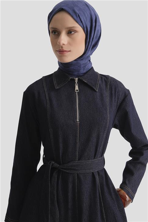 Armine Dikiş Detaylı Denim Elbise 25KD2396 Lacivert