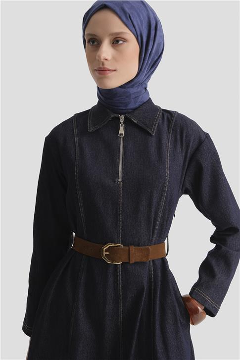 Armine Dikiş Detaylı Denim Elbise 25KD2396 Lacivert