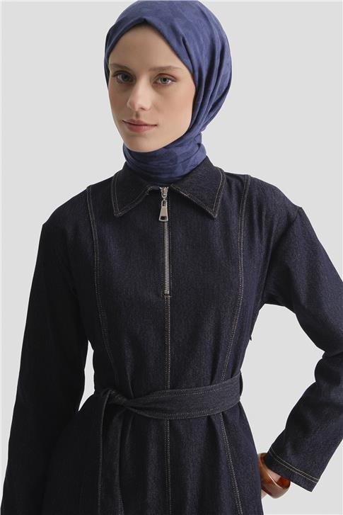 Armine Dikiş Detaylı Denim Elbise 25KD2396 Lacivert