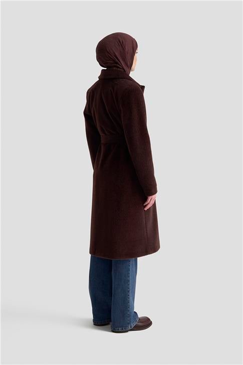 Armine Beli Kuşaklı Kaban 25KD2401 Kahverengi