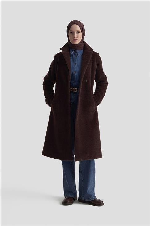 Armine Beli Kuşaklı Kaban 25KD2401 Kahverengi