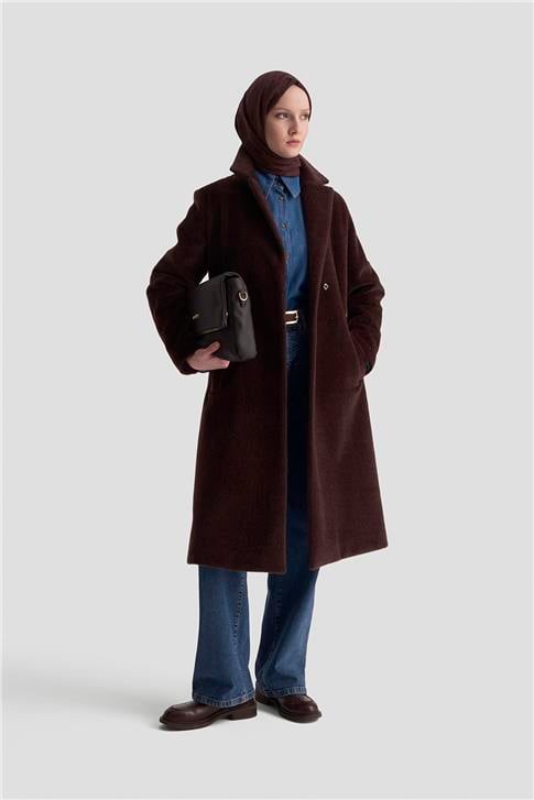 Armine Beli Kuşaklı Kaban 25KD2401 Kahverengi
