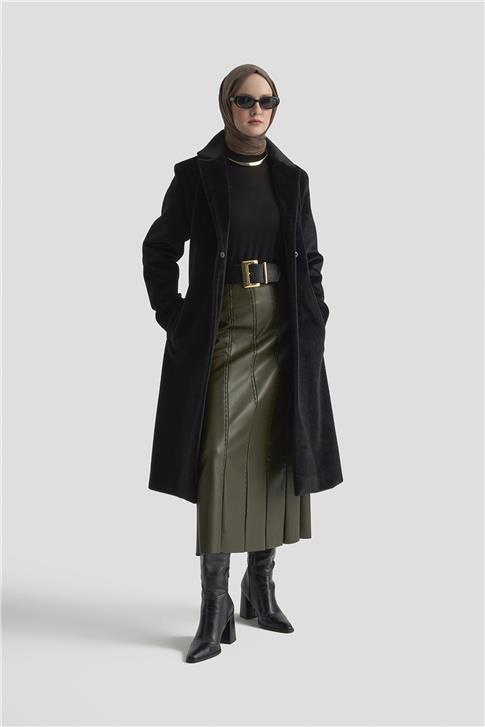 Armine Beli Kuşaklı Kaban 25KD2401 Siyah