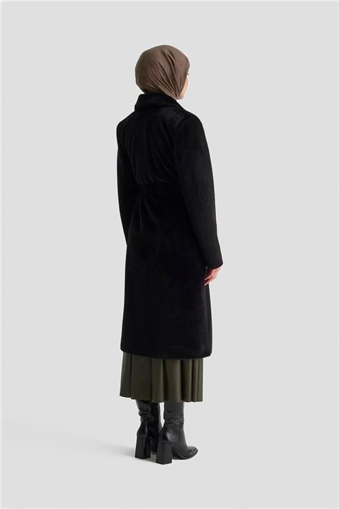 Armine Beli Kuşaklı Kaban 25KD2401 Siyah