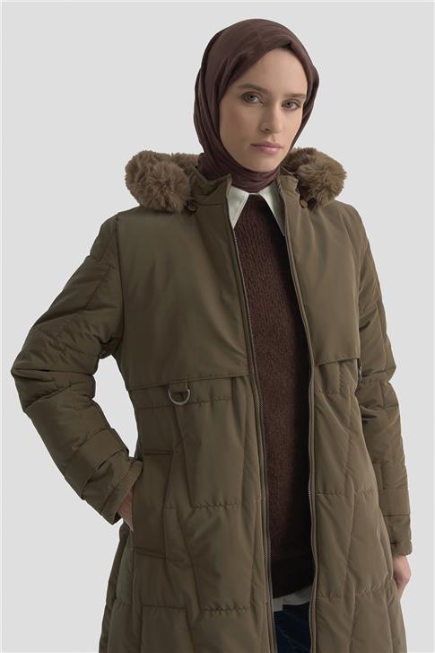 Armine Kapüşonlu Kapitone 25KD2402 Haki