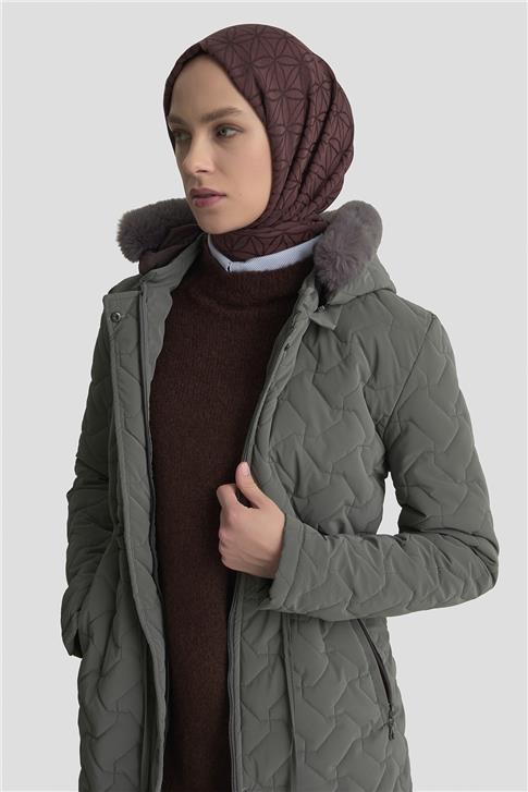 Armine Kürklü Kapitone Kaban 25KD2501 Gri