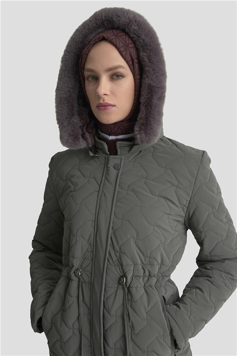 Armine Kürklü Kapitone Kaban 25KD2501 Gri