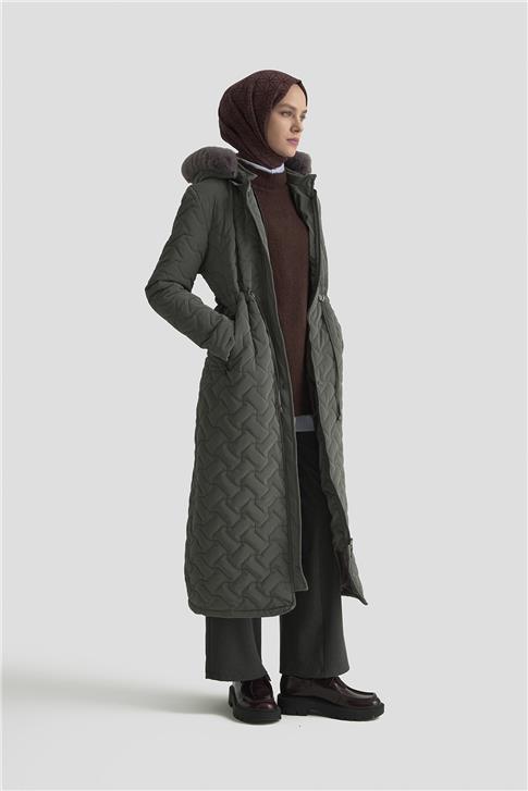 Armine Kürklü Kapitone Kaban 25KD2501 Gri