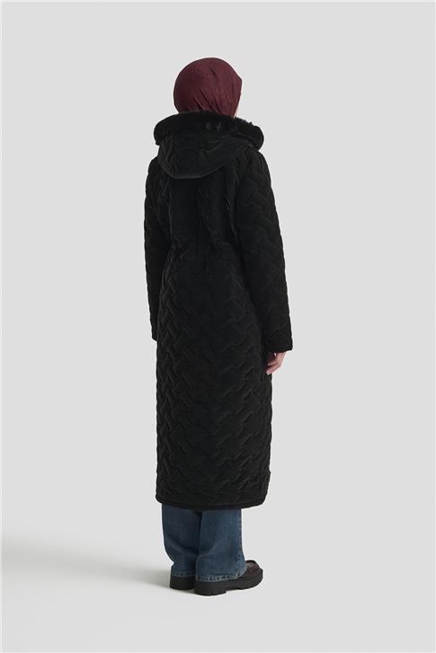 Armine Kürklü Kapitone Kaban 25KD2501 Siyah