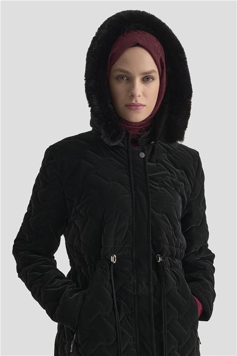 Armine Kürklü Kapitone Kaban 25KD2501 Siyah