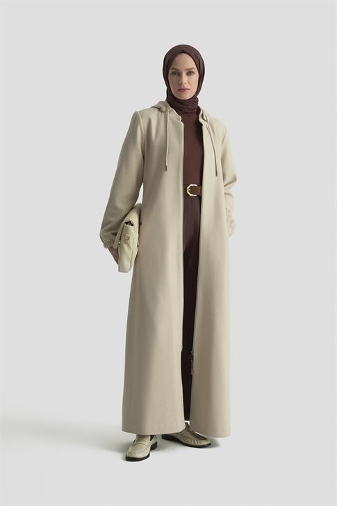 Armine Kapüşonlu Kaşe Kaban 25KD2503 Bej