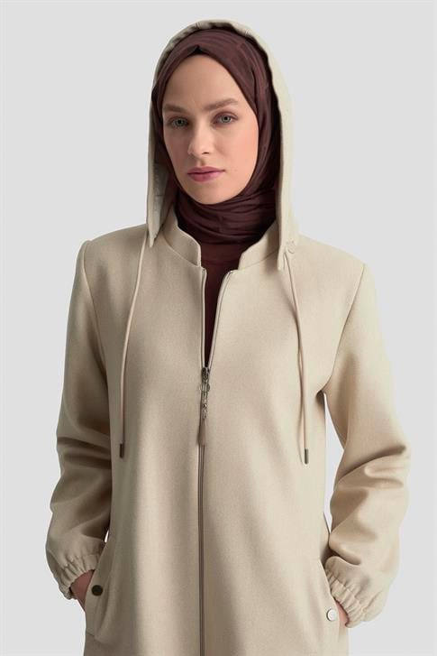 Armine Kapüşonlu Kaşe Kaban 25KD2503 Bej