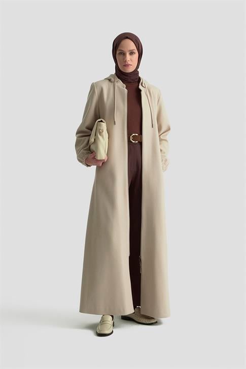 Armine Kapüşonlu Kaşe Kaban 25KD2503 Bej
