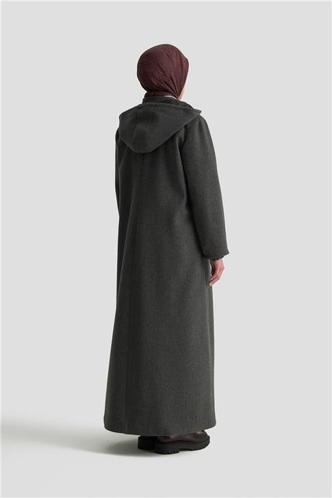 Armine Kapüşonlu Kaşe Kaban 25KD2503 Gri