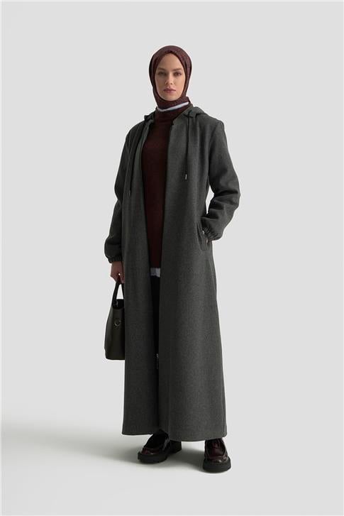 Armine Kapüşonlu Kaşe Kaban 25KD2503 Gri