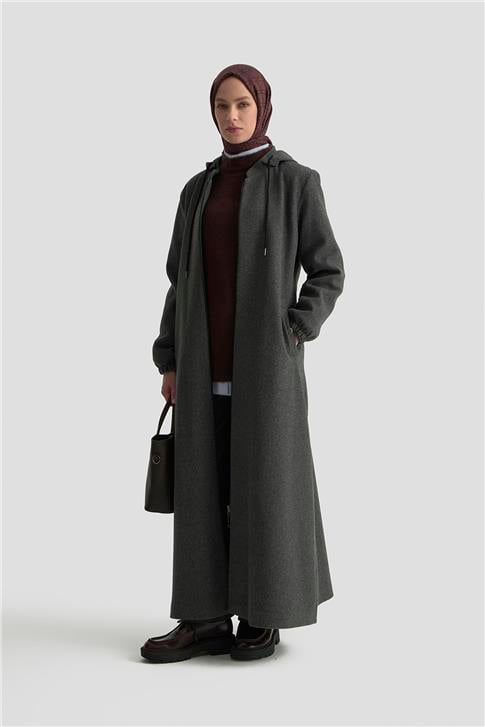 Armine Kapüşonlu Kaşe Kaban 25KD2503 Gri