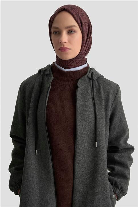 Armine Kapüşonlu Kaşe Kaban 25KD2503 Gri