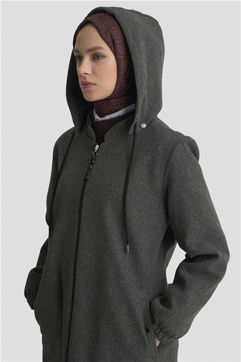 Armine Kapüşonlu Kaşe Kaban 25KD2503 Gri