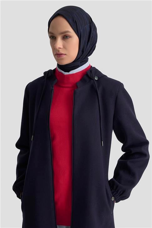 Armine Kapüşonlu Kaşe Kaban 25KD2503 Lacivert