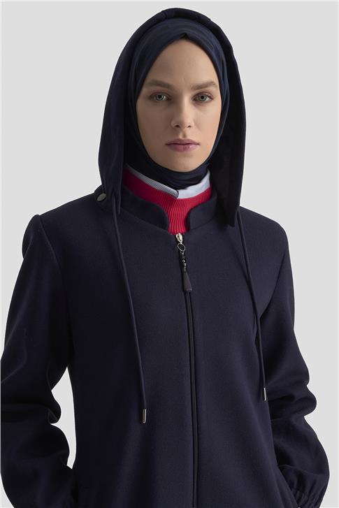Armine Kapüşonlu Kaşe Kaban 25KD2503 Lacivert