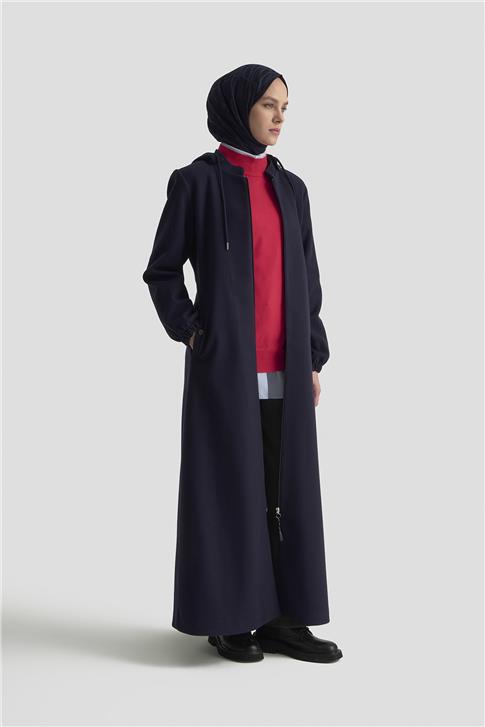 Armine Kapüşonlu Kaşe Kaban 25KD2503 Lacivert