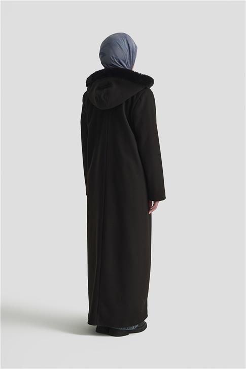 Armine Kapüşonlu Kaşe Kaban 25KD2504 Siyah