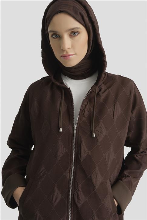 Armine Desenli Kapüşonlu Relax Takım Kahve