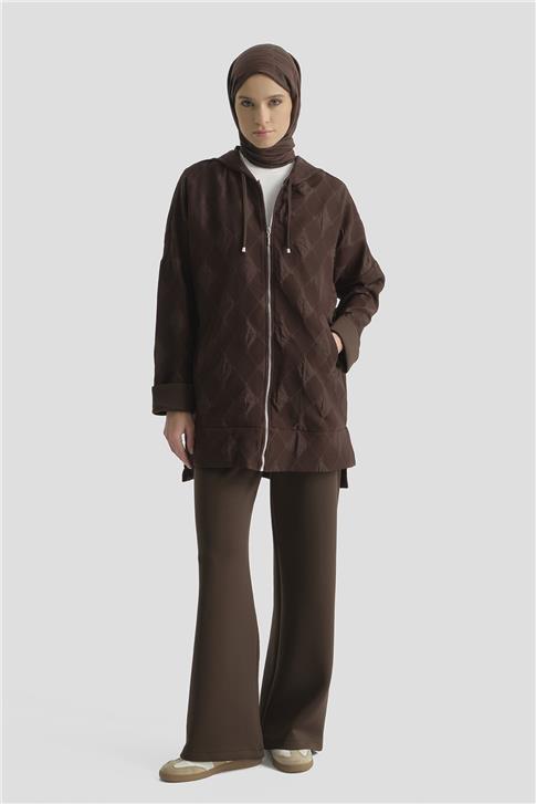 Armine Desenli Kapüşonlu Relax Takım Kahve