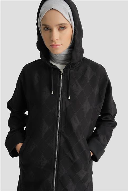 Armine Desenli Kapüşonlu Relax Takım Siyah