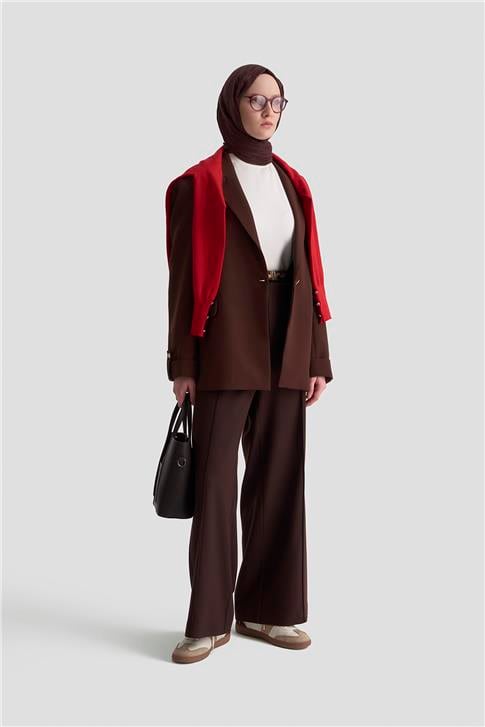Armine Beli Lastikli Palazzo Pantolon 25K2703 Acı Kahve