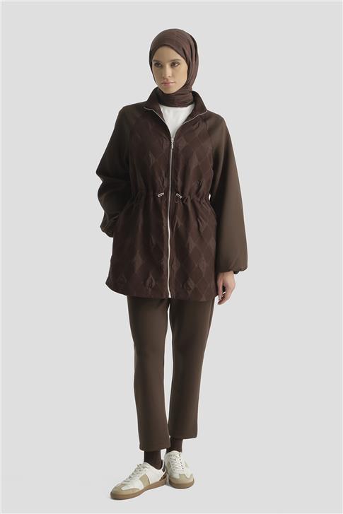 Armine Desenli Yüksek Yaka Relax Takım Kahve