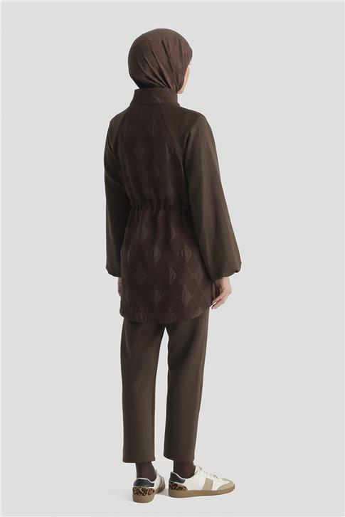 Armine Desenli Yüksek Yaka Relax Takım Kahve