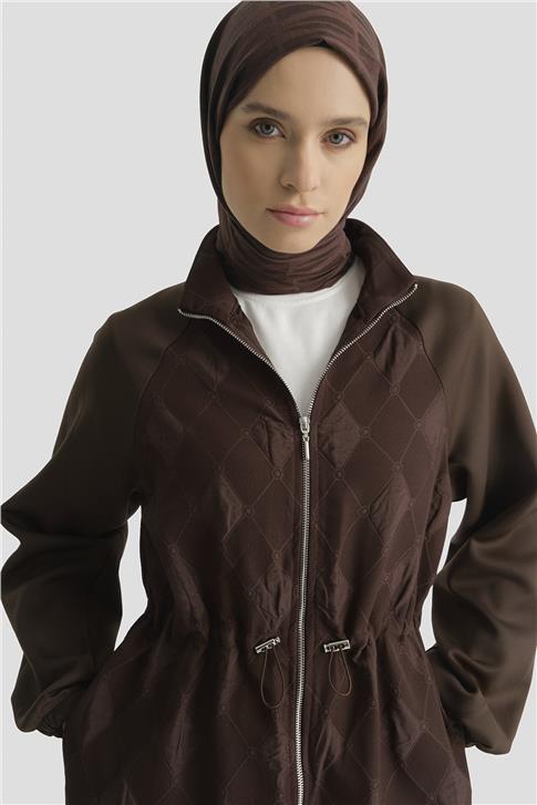 Armine Desenli Yüksek Yaka Relax Takım Kahve