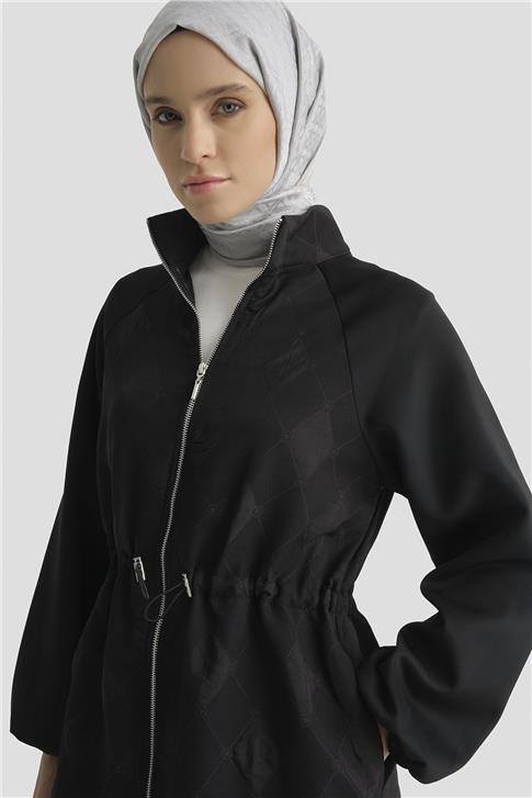 Armine Desenli Yüksek Yaka Relax Takım Siyah