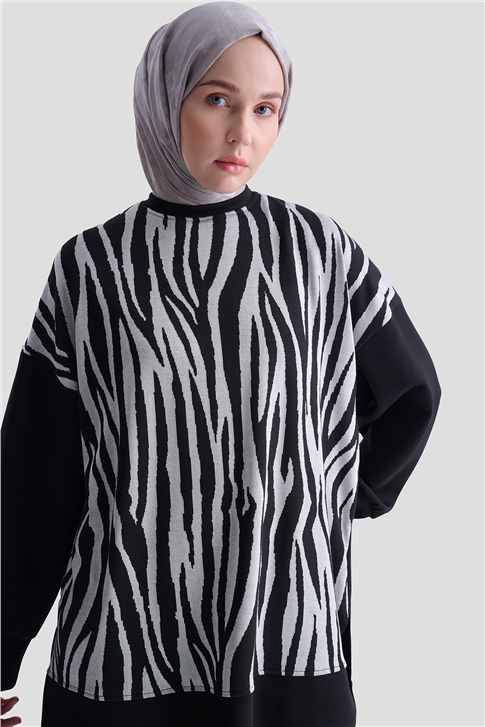 Armine Zebra Desenli Örme Takım 25KD2801 Siyah
