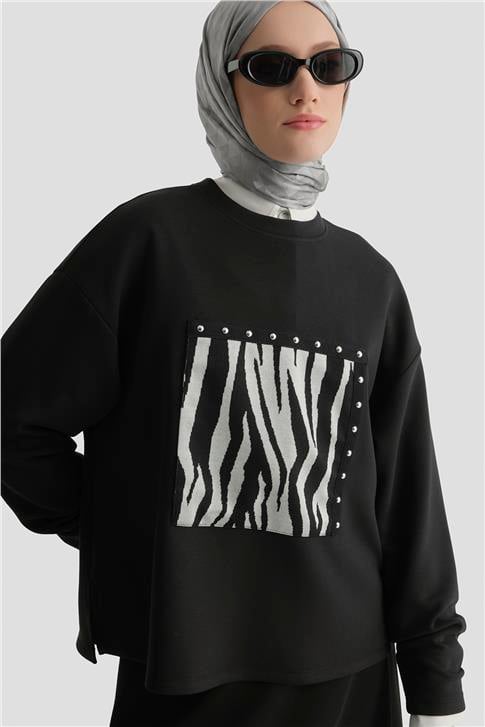 Armine Zebra Desenli Örme Takım 25KD2802 Siyah