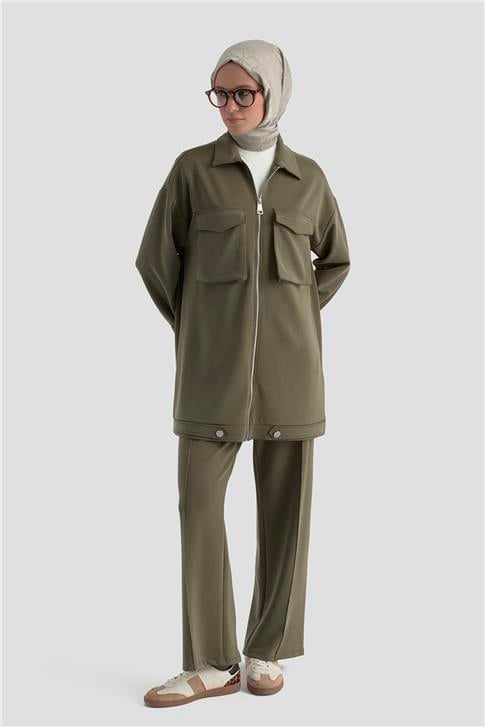 Armine Taş İşlemeli Örme Takım 25KD2804 Haki