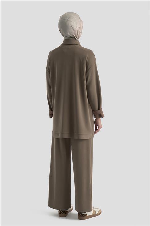 Armine Taş İşlemeli Örme Takım 25KD2804 Kahverengi