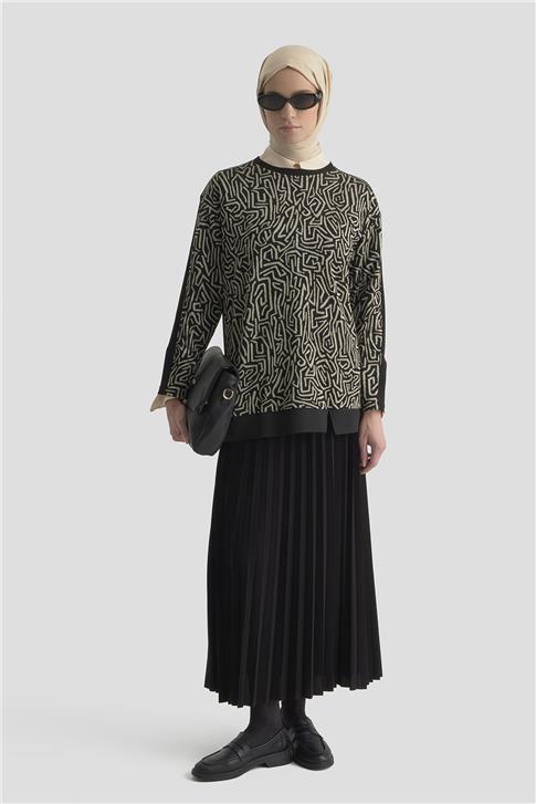 Armine Soyut Desenli Örme Takım 25KD2805 Bej