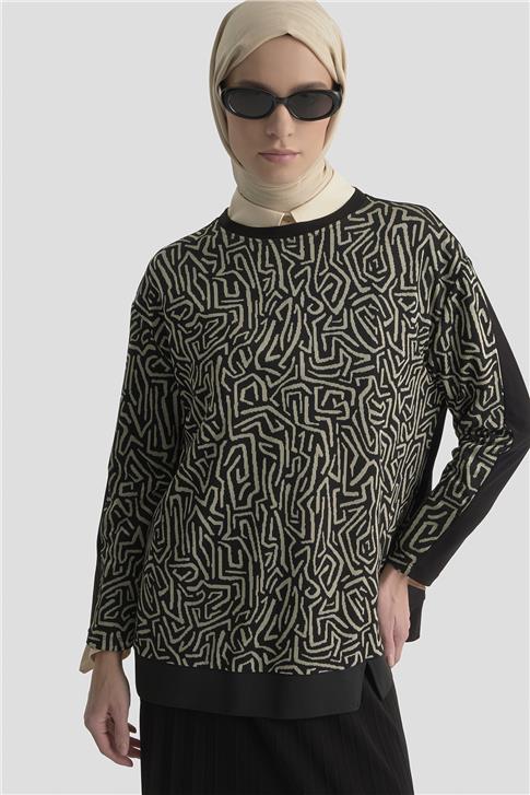 Armine Soyut Desenli Örme Takım 25KD2805 Bej