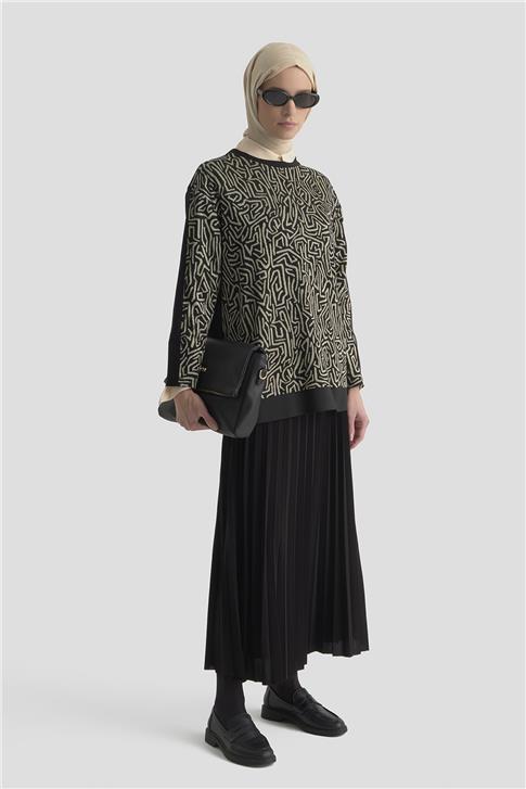 Armine Soyut Desenli Örme Takım 25KD2805 Bej
