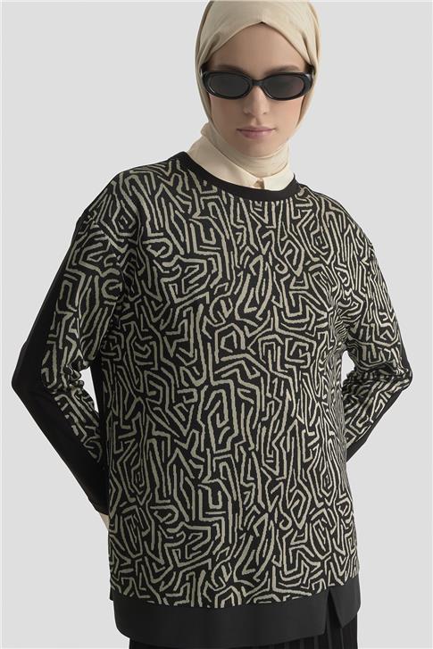 Armine Soyut Desenli Örme Takım 25KD2805 Bej