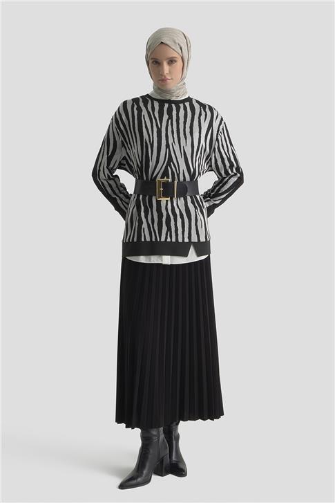 Armine Zebra Desenli Örme Takım 25KD2806 Gri