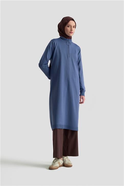 Armine Fermuar Detaylı Triko Tunik 25KTD4113 İndigo