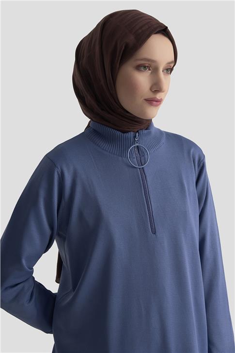 Armine Fermuar Detaylı Triko Tunik 25KTD4113 İndigo