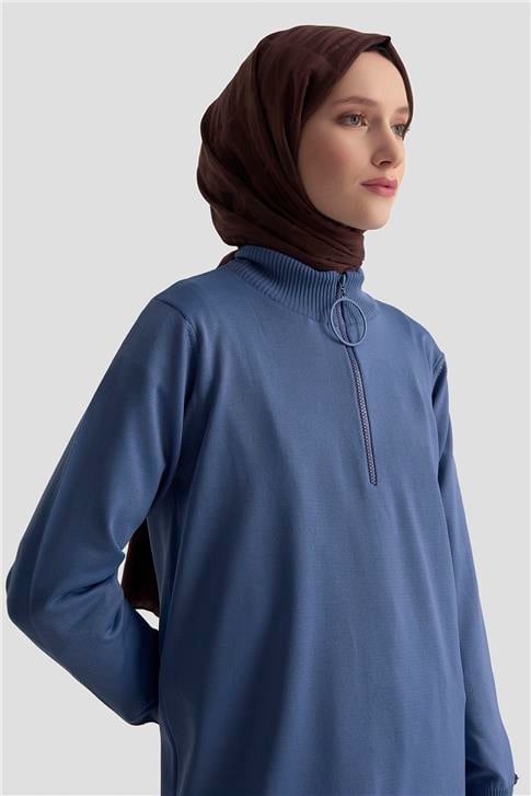 Armine Fermuar Detaylı Triko Tunik 25KTD4113 İndigo