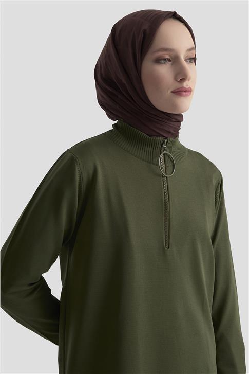 Armine Fermuar Detaylı Triko Tunik 25KTD4113 Haki