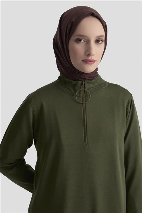 Armine Fermuar Detaylı Triko Tunik 25KTD4113 Haki