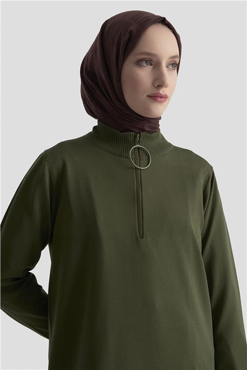 Armine Fermuar Detaylı Triko Tunik 25KTD4113 Haki