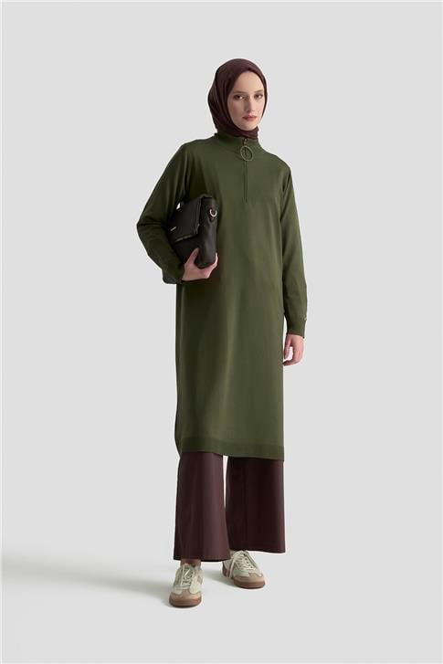 Armine Fermuar Detaylı Triko Tunik 25KTD4113 Haki